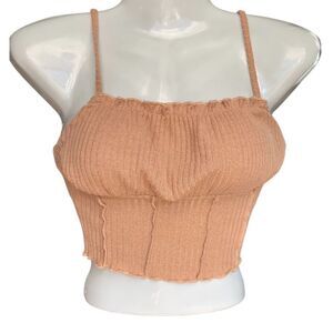 Ruched Bust Lettuce Trim Cami Tan Top Size XS (2)